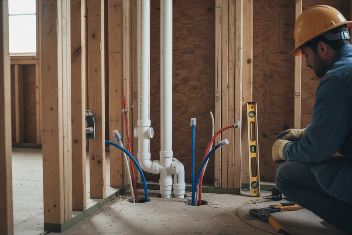 Drain and supply rough-in during Leak Detection in Feesburg